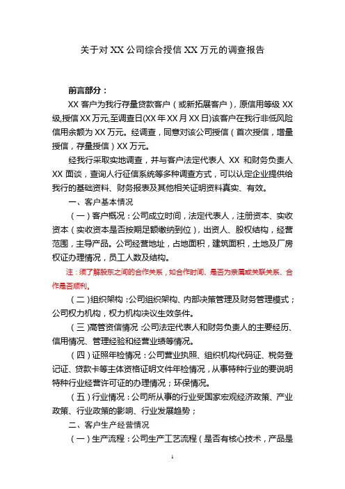授信调查报告格式