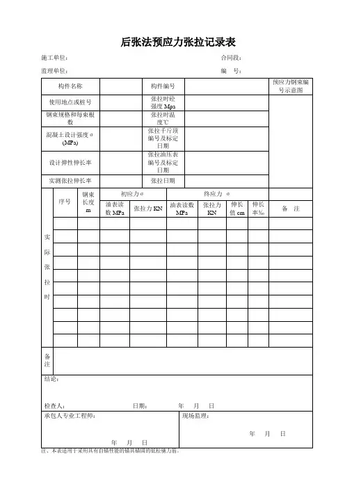 后张法预应力张拉记录表