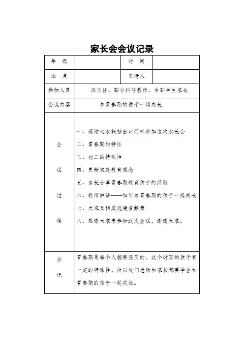 家长会记录表6
