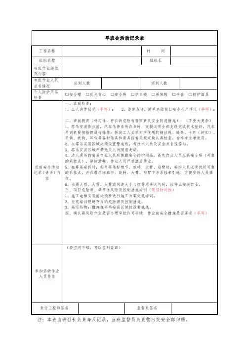 建筑施工塔吊安拆安全晨会记录