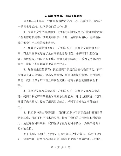 安监科2024年上半年工作总结