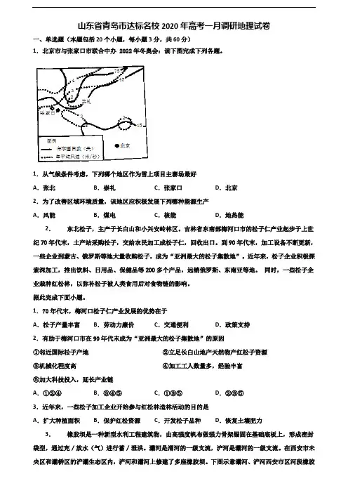 山东省青岛市达标名校2020年高考一月调研地理试卷含解析