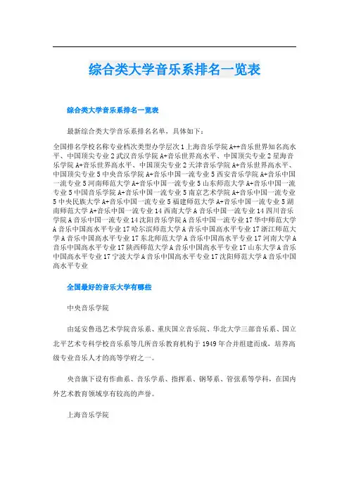 综合类大学音乐系排名一览表