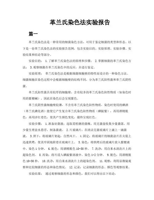 革兰氏染色法实验报告共5篇