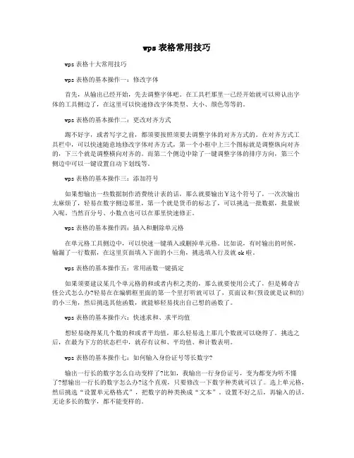 wps表格常用技巧