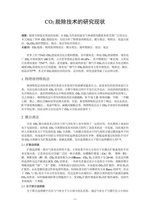 CO2脱除技术的研究现状