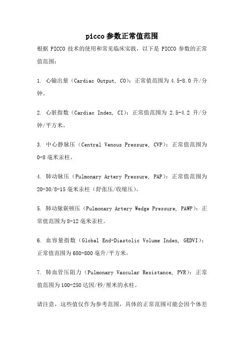 picco参数正常值范围