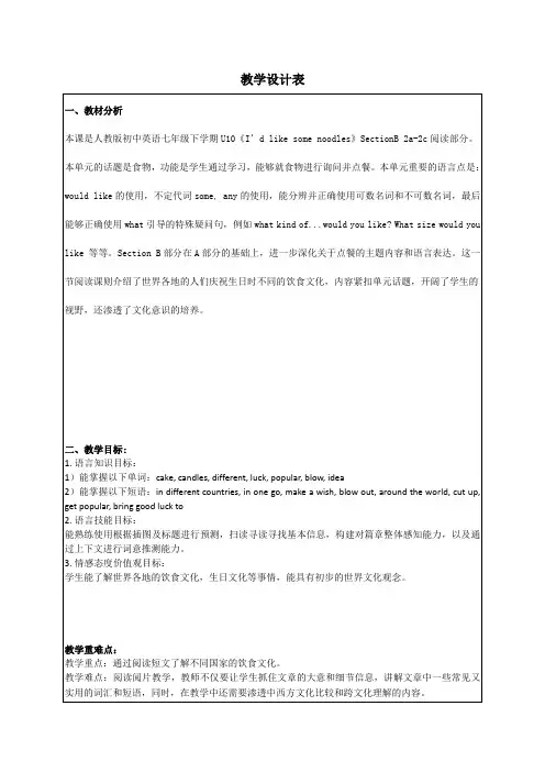 Unit10 I'd like some noodles教学设计