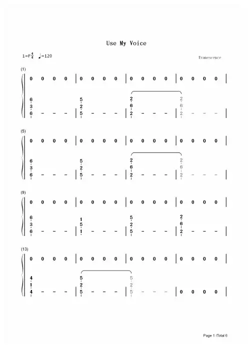 钢琴谱 Use My Voice-Evanescence 双手简谱_共6张(全)