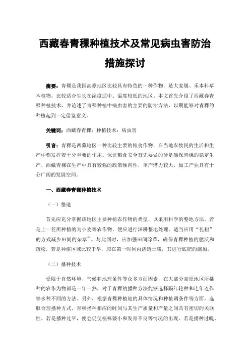 西藏春青稞种植技术及常见病虫害防治措施探讨