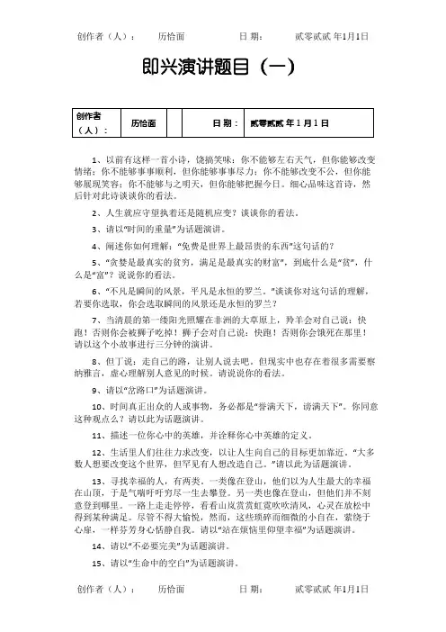 100道即兴演讲题目_1