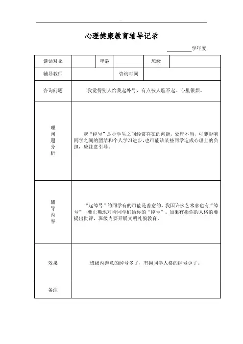 精选 心理健康教育谈话记录