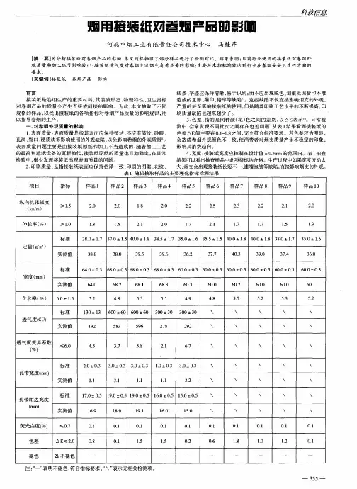 烟用接装纸对卷烟产品的影响