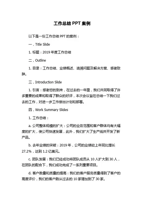 工作总结PPT案例