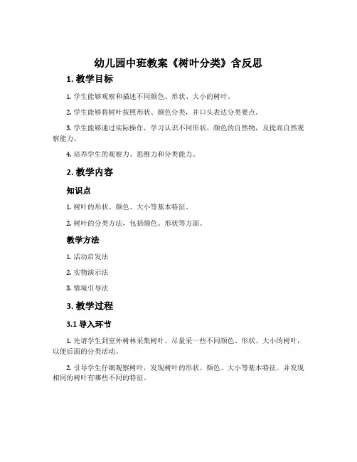 幼儿园中班教案《树叶分类》含反思