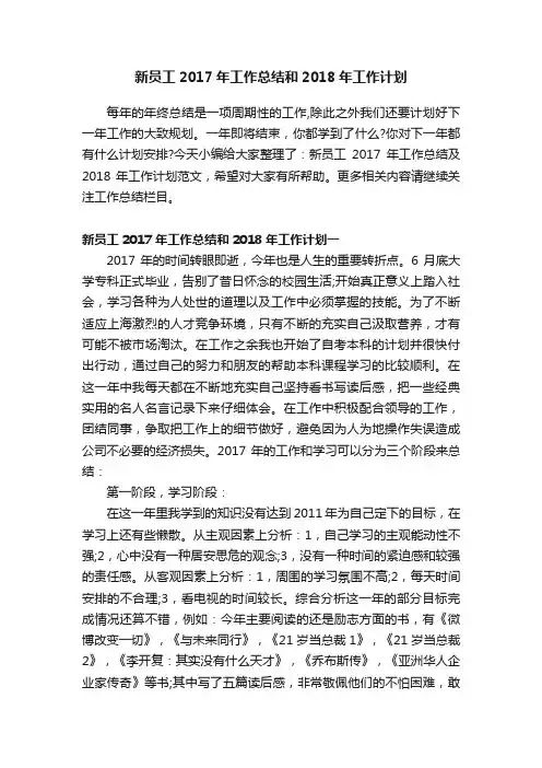 新员工2017年工作总结和2018年工作计划