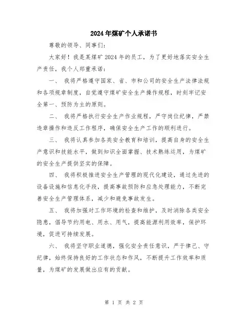 2024年煤矿个人承诺书