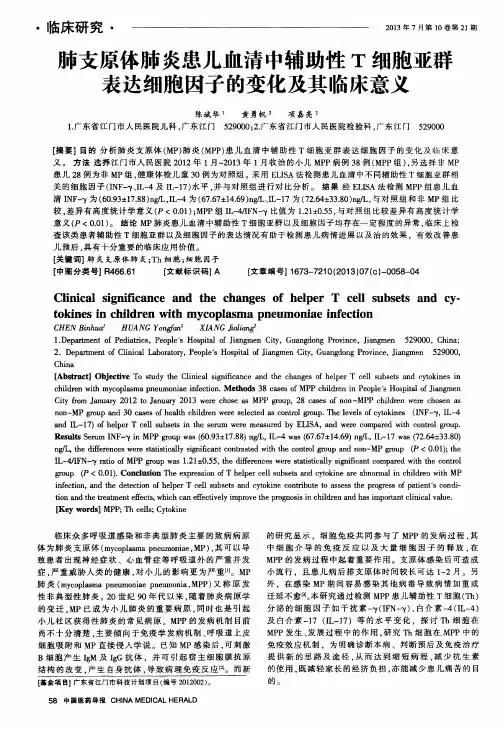 肺支原体肺炎患儿血清中辅助性T细胞亚群表达细胞因子的变化及其临床意义