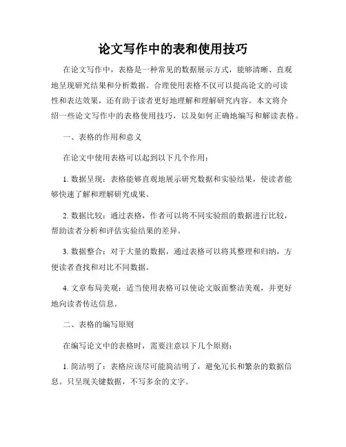论文写作中的表和使用技巧