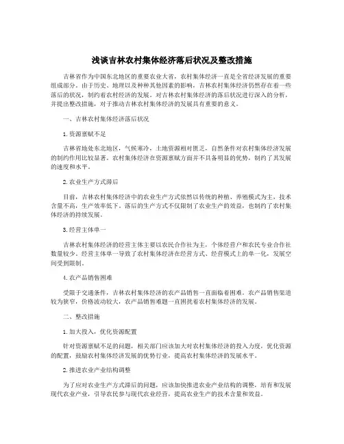 浅谈吉林农村集体经济落后状况及整改措施