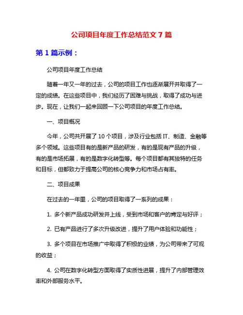 公司项目年度工作总结范文7篇