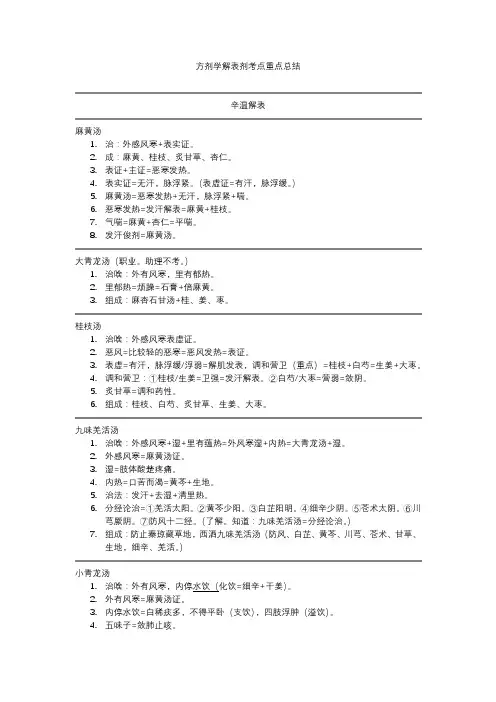 方剂学1解表剂考点重点总结