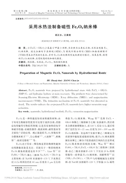 采用水热法制备磁性Fe_3O_4纳米棒_胡正水