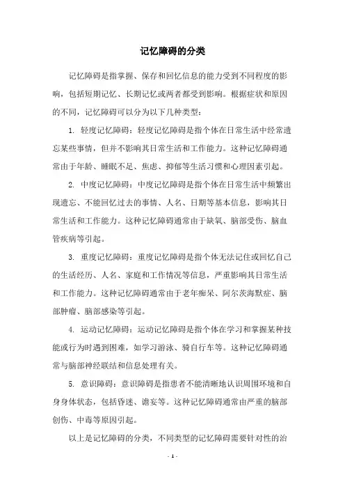 记忆障碍的分类