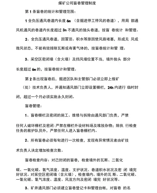 煤矿公司盲巷管理制度