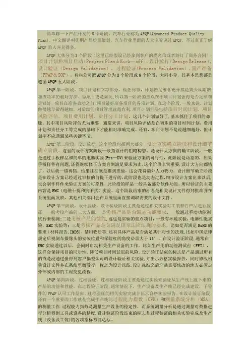APQP术语