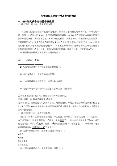 九年级语文标点符号及使用的教案