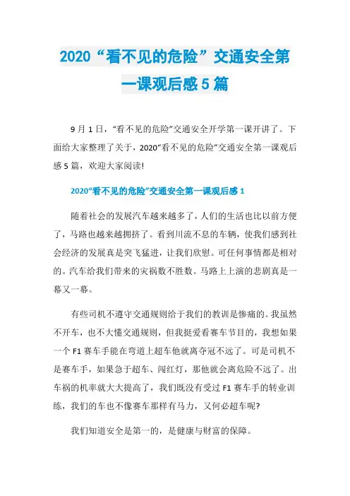 2020“看不见的危险”交通安全第一课观后感5篇
