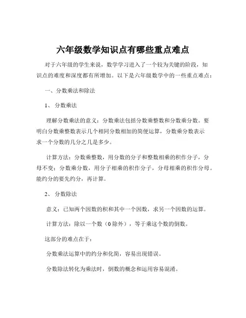 六年级数学知识点有哪些重点难点