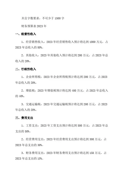 2024年财务预算表