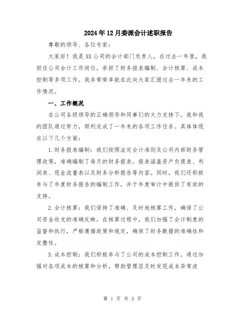 2024年12月委派会计述职报告