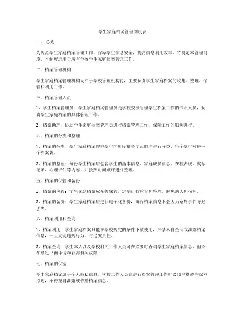 学生家庭档案管理制度表
