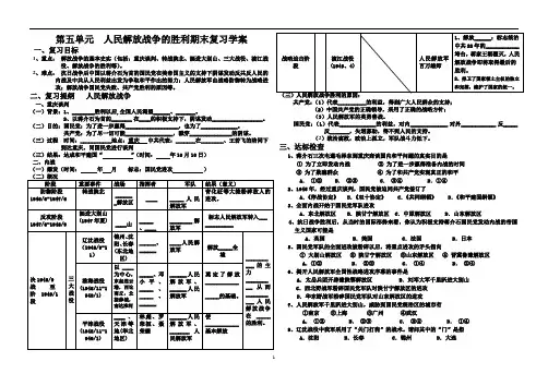 第五单元  人民解放战争的胜利期末复习学案正式版