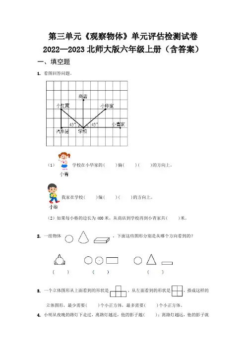 第三单元《观察物体》单元评估检测试卷   2022—2023北师大版六年级上册(含答案)