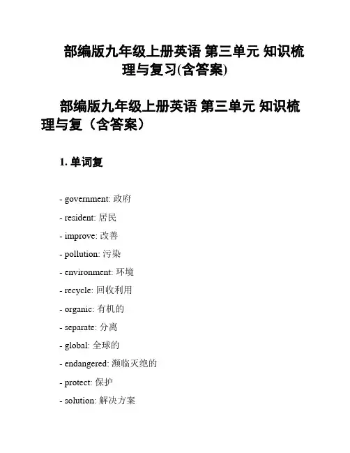 部编版九年级上册英语 第三单元 知识梳理与复习(含答案)