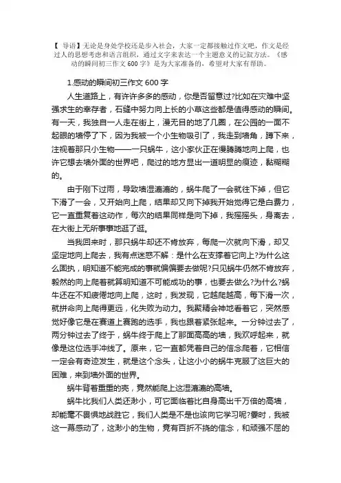 感动的瞬间初三作文600字5篇