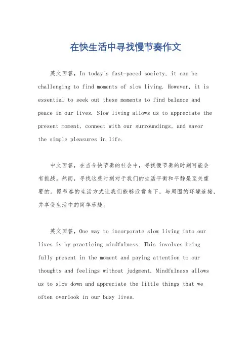 在快生活中寻找慢节奏作文