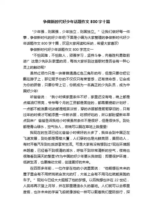 争做新时代好少年话题作文800字十篇