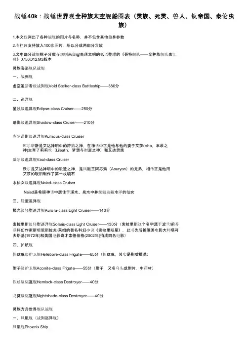 战锤40k：战锤世界观全种族太空舰船图表（灵族、死灵、兽人、钛帝国、泰伦虫族）