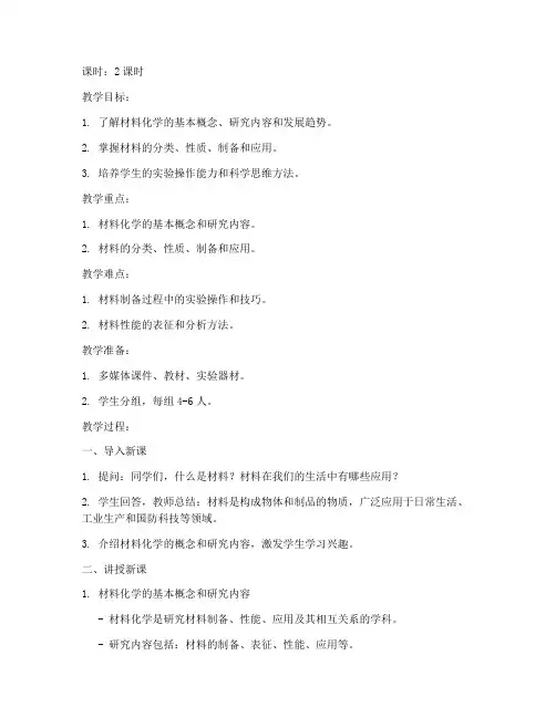 大学老师材料化学详细教案模板