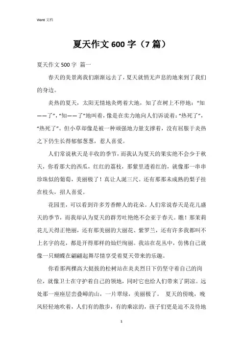 夏天作文600字(7篇)
