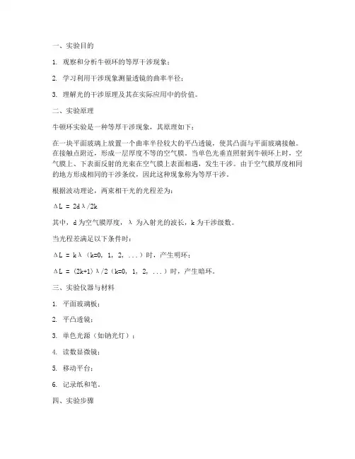 牛顿环探究实验报告