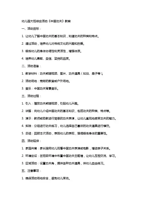 幼儿园大班综合活动《中国功夫》教案