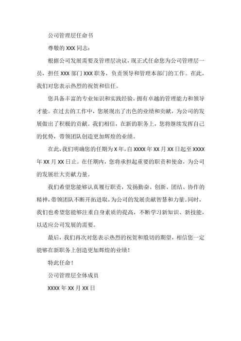 公司管理层任命书
