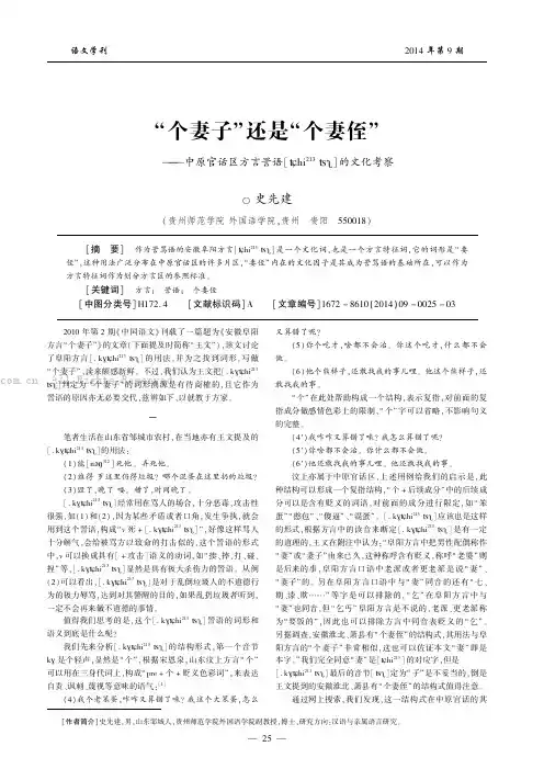 “个妻子”还是“个妻侄”——中原官话区方言詈语[tchi213ts]的文化考察 