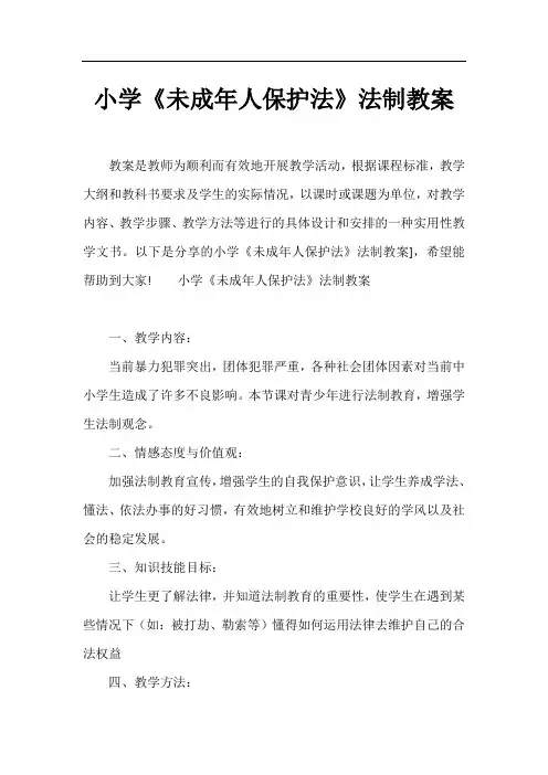 小学《未成年人保护法》法制教案